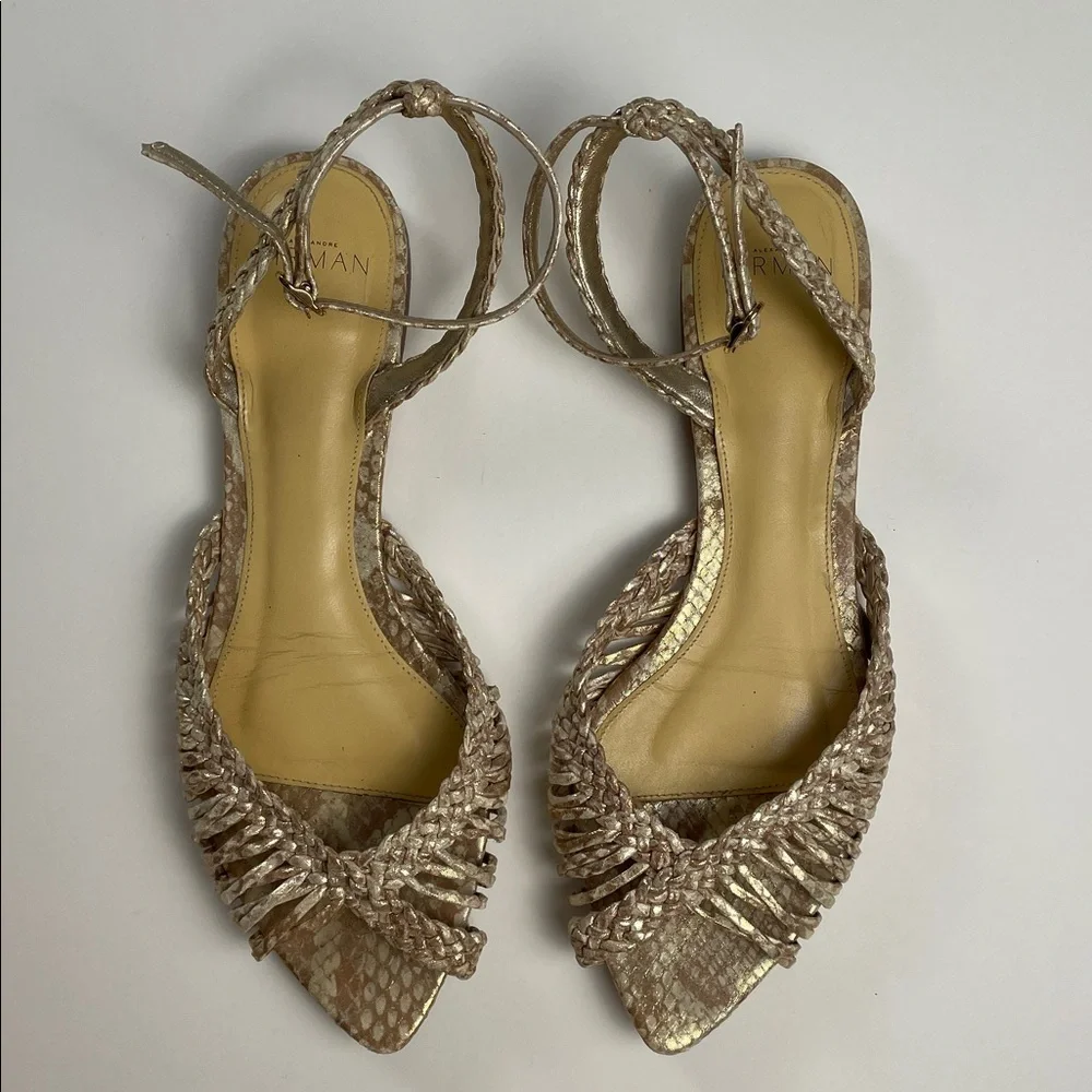 ALEXANDRE BIRMAN Agatha Flat Sandals Metallic Gold Leather. 39.5. - Picture 1 of 14